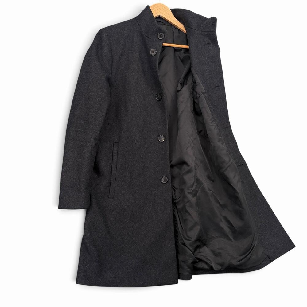 Theory Overcoat Coat Belvin Mens Sz XS Wool Blend Stand Collar Charcoal Gray
